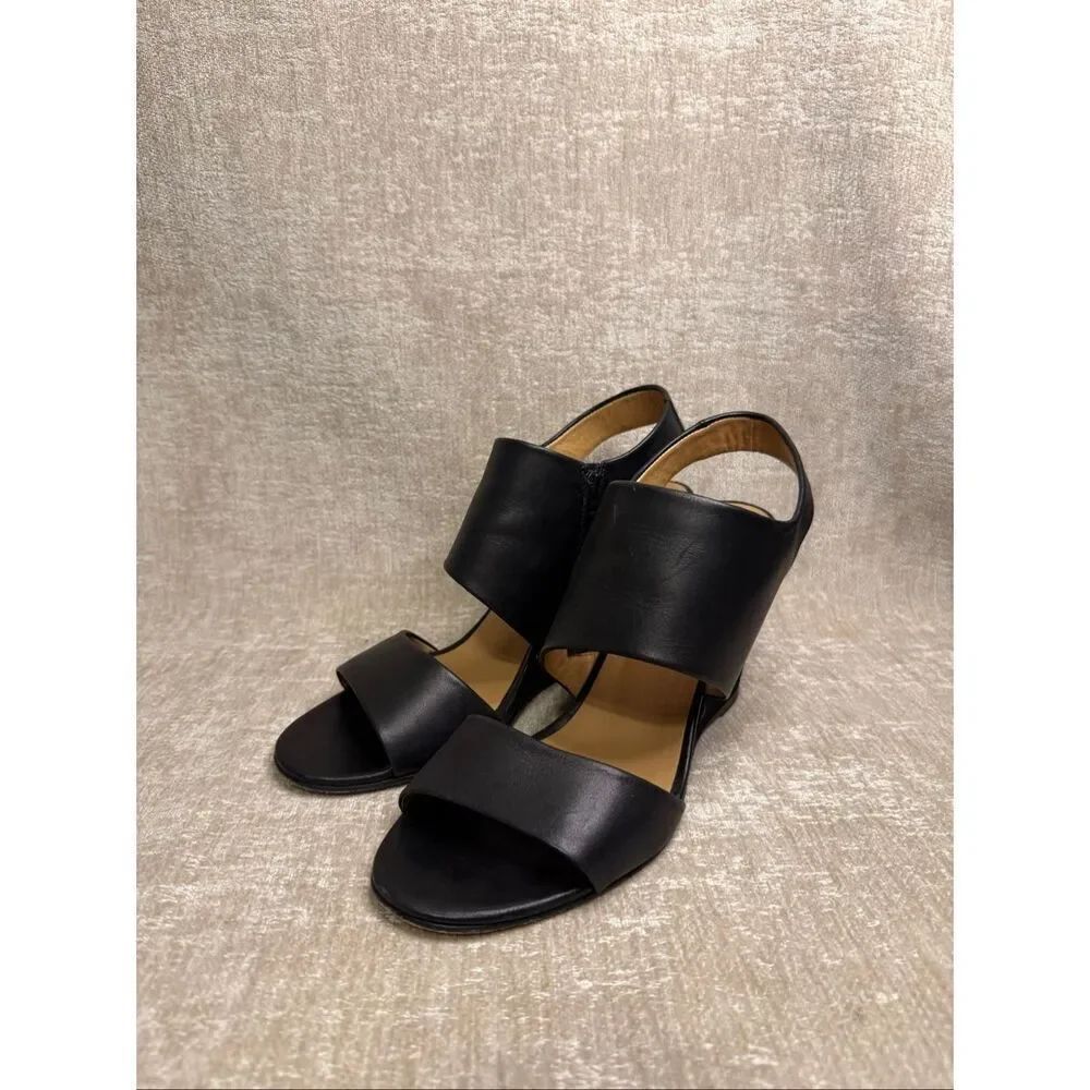 A.P.C. Rue Madame Paris Women's Leather Wedge Heel Sandals Black Size 41